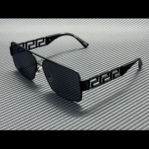 Versace VE2290 Black Square Aviator Sunglasses with Greca Temple mirrored lens main image 7